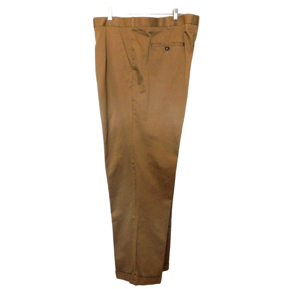 Perry Ellis Pants 44x36 Actual 47x35.5 Brown Tan Pleated Front Cuffed Cotton